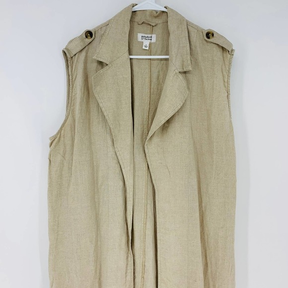 PAOLA ALBERDI Women's size S The Drop Linen Lagenlook Beige Long Vest Jacket Top - Picture 3 of 8